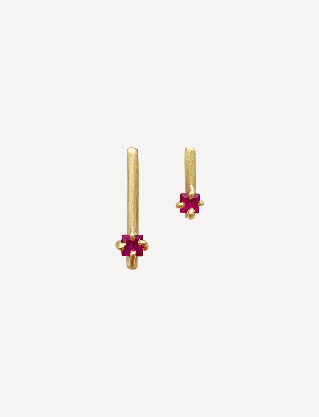 Hali Asymmetric Ruby Bar Earrings